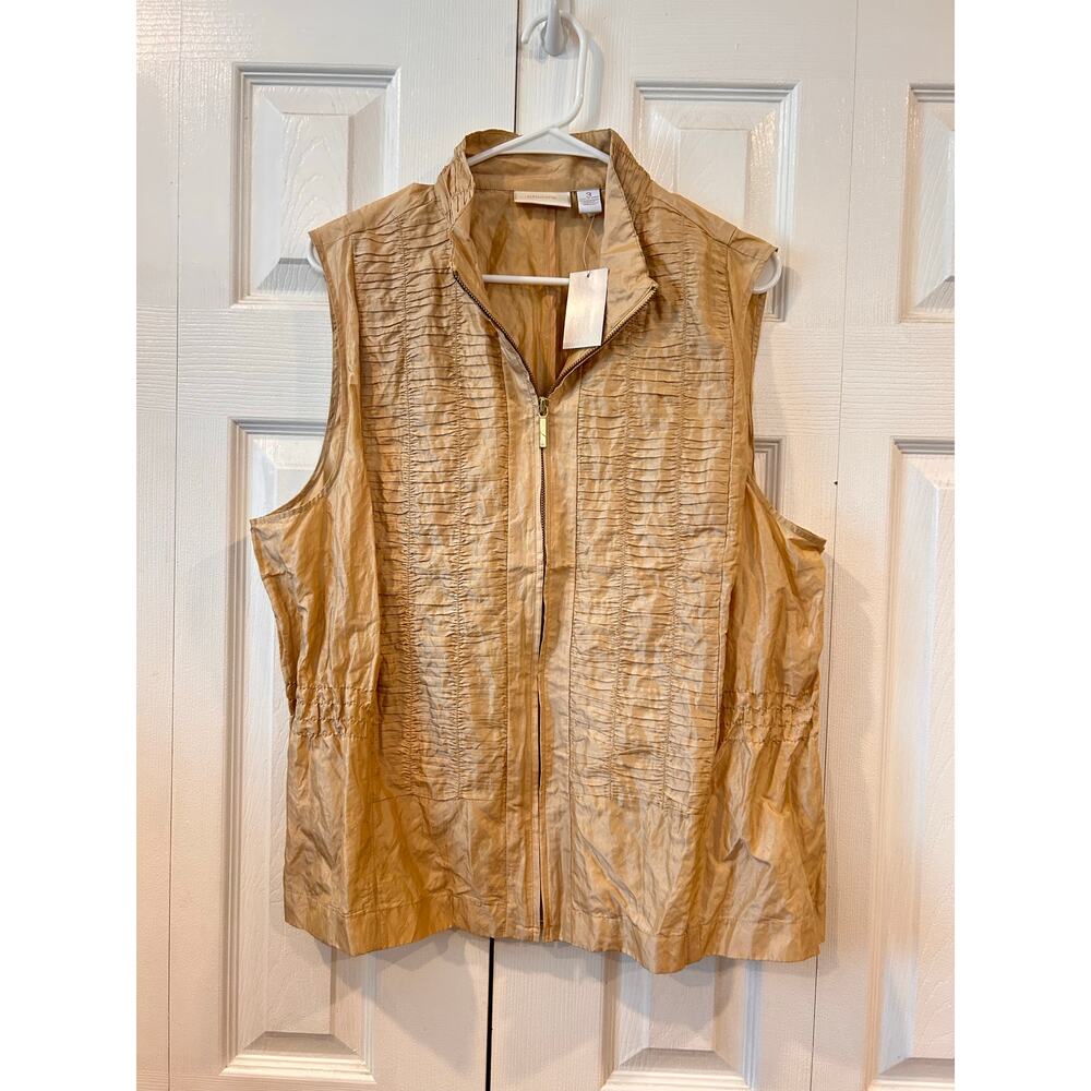 Chico's Silk Blend Metallic Shirred Vest in Stardust Gold NWT Size 3